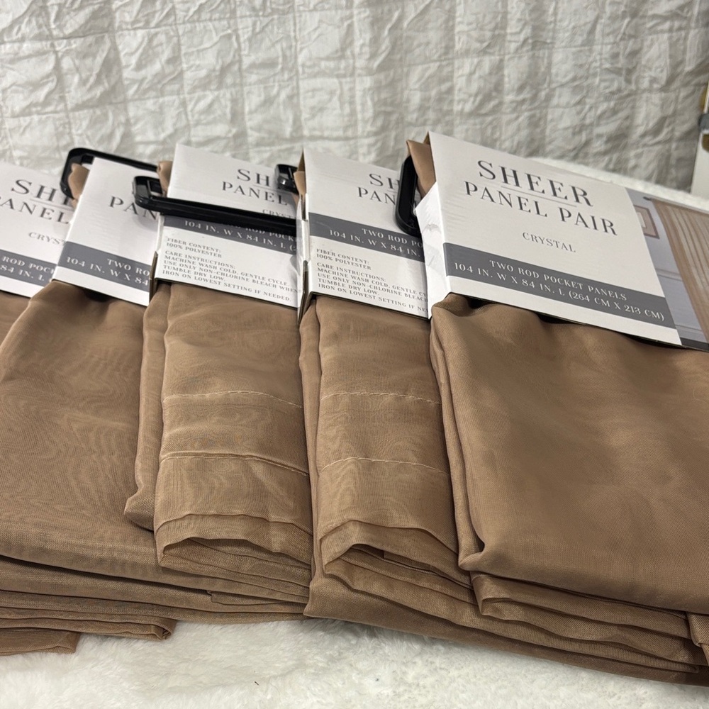 Sheer Panel Pair Crystal Sheer Curtains in Camel